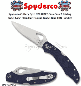 Spyderco Cutlery Byrd SPBY03PBL2 Cara Cara 2 Folding Knife 3.75" Plain Flat-Ground Blade, Blue FRN Handles