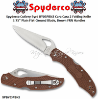 Spyderco Cutlery Byrd SPBY03PBN2 Cara Cara 2 Folding Knife 3.75" Plain Flat-Ground Blade, Brown FRN Handles