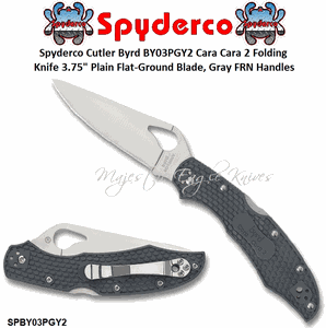 Spyderco Cutlery Byrd SPBY03PGY2 Cara Cara 2 Folding Knife 3.75" Plain Flat-Ground Blade, Gray FRN Handles