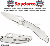 Spyderco Cutlery Byrd SPBY03PS2 Cara Cara 2 Folding Knife 3-3/4" Combo Flat-Ground Blade, Stainless Steel Handles