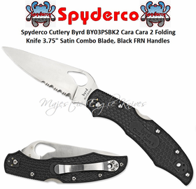 Spyderco Cutlery Byrd SPBY03PSBK2 Cara Cara 2 Folding Knife 3.75" Satin Combo Blade, Black FRN Handles 