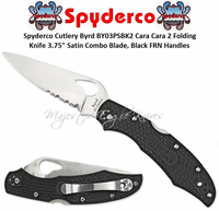 Spyderco Cutlery Byrd SPBY03PSBK2 Cara Cara 2 Folding Knife 3.75" Satin Combo Blade, Black FRN Handles 