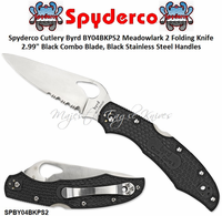 Spyderco Cutlery Byrd SPBY04BKPS2 Meadowlark 2 Folding Knife 2.99" Black Combo Blade, Black Stainless Steel Handles