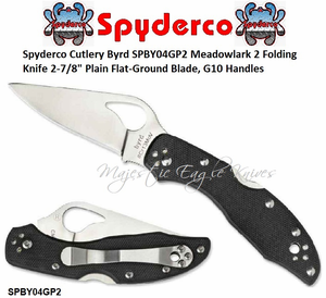 Spyderco Cutlery Byrd SPBY04GP2 Meadowlark 2 Folding Knife 2-7/8" Plain Flat-Ground Blade, G10 Handles Spyderco Cutlery Byrd SPBY04GP2 Meadowlark 2 Folding Knife 2-7/8" Plain Flat-Ground Blade, G10 Handles