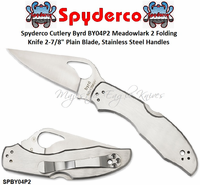 Spyderco Cutlery Byrd SPBY04P2 Meadowlark 2 Folding Knife 2-7/8" Plain Blade, Stainless Steel Handles
