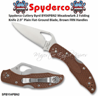 Spyderco Cutlery Byrd SPBY04PBN2 Meadowlark 2 Folding Knife 2.9" Plain Flat-Ground Blade, Brown FRN Handles