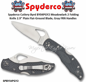 Spyderco Cutlery Byrd SPBY04PGY2 Meadowlark 2 Folding Knife 2.9" Plain Flat-Ground Blade, Gray FRN Handles Spyderco Cutlery Byrd SPBY04PGY2 Meadowlark 2 Folding Knife 2.9" Plain Flat-Ground Blade, Gray FRN Handles