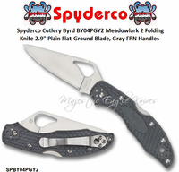 Spyderco Cutlery Byrd SPBY04PGY2 Meadowlark 2 Folding Knife 2.9" Plain Flat-Ground Blade, Gray FRN Handles