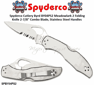 Spyderco Cutlery Byrd SPBY04PS2 Meadowlark 2 Folding Knife 2-7/8" Combo Blade, Stainless Steel Handles