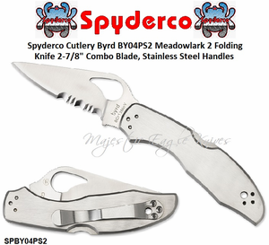Spyderco Cutlery Byrd SPBY04PS2 Meadowlark 2 Folding Knife 2-7/8" Combo Blade, Stainless Steel Handles Spyderco Cutlery Byrd SPBY04PS2 Meadowlark 2 Folding Knife 2-7/8" Combo Blade, Stainless Steel Handles