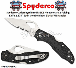 Spyderco Cutlery Byrd SPBY04PSBK2 Meadowlark 2 Folding Knife 2.875" Satin Combo Blade, Black FRN Handles Spyderco Cutlery Byrd SPBY04PSBK2 Meadowlark 2 Folding Knife 2.875" Satin Combo Blade, Black FRN Handles
