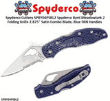 Spyderco Cutlery Byrd SPBY04PSBL2 Meadowlark 2 Folding Knife 2.875" Satin Combo Blade, Blue FRN Handles 