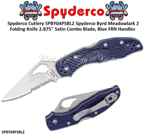 Spyderco Cutlery Byrd SPBY04PSBL2 Meadowlark 2 Folding Knife 2.875" Satin Combo Blade, Blue FRN Handles 