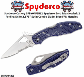 Spyderco Cutlery Byrd SPBY04PSBL2 Meadowlark 2 Folding Knife 2.875" Satin Combo Blade, Blue FRN Handles Spyderco Cutlery Byrd SPBY04PSBL2 Meadowlark 2 Folding Knife 2.875" Satin Combo Blade, Blue FRN Handles