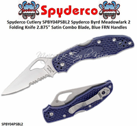 Spyderco Cutlery Byrd SPBY04PSBL2 Meadowlark 2 Folding Knife 2.875" Satin Combo Blade, Blue FRN Handles 