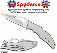 Spyderco Cutlery Byrd SPBY05P Flight Folding Knife 3-7/16" 8Cr13MoV Stainless Steel Plain Blade, Stainless Steel Handles