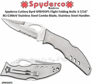 Spyderco Cutlery Byrd SPBY05PS Flight Folding Knife 3-7/16" 8Cr13MoV Stainless Steel Combo Blade, Stainless Steel Handles