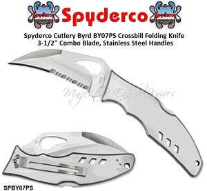 Spyderco Cutlery Byrd SPBY07PS Crossbill Folding Knife 3-1/2" 8Cr13MoV Stainless Steel Combo Blade, Stainless Steel Handles