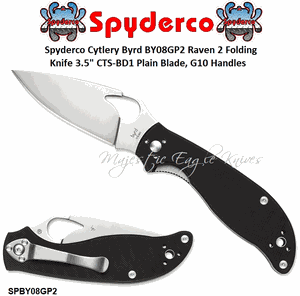 Spyderco Cutlery Byrd SPBY08GP2 Raven 2 Folding Knife 3.5" CTS-BD1 Plain Blade, G10 Handles