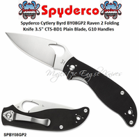 Spyderco Cutlery Byrd SPBY08GP2 Raven 2 Folding Knife 3.5" CTS-BD1 Plain Blade, G10 Handles