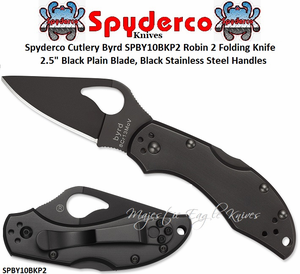 Spyderco Cutlery Byrd SPBY10BKP2 Robin 2 Folding Knife 2.5" Black Plain Blade, Black Stainless Steel Handles