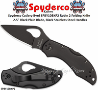 Spyderco Cutlery Byrd SPBY10BKP2 Robin 2 Folding Knife 2.5" Black Plain Blade, Black Stainless Steel Handles