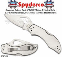 Spyderco Cutlery Byrd SPBY10P2 Robin 2 Folding Knife 2.5" Satin Plain Blade, Stainless Steel Handles