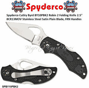 Spyderco Cutlery Byrd SPBY10PBK2 Robin 2 Folding Knife 2.5" 8Cr13MoV Satin Plain Blade, FRN Handles