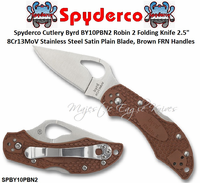 Spyderco Cutlery Byrd SPBY10PBN2 Robin 2 Folding Knife 2.5" Satin Plain Blade, Brown FRN Handles