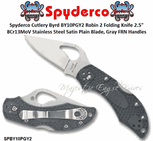 Spyderco Cutlery Byrd SPBY10PGY2 Robin 2 Folding Knife 2.5" 8Cr13MoV Satin Plain Blade, Gray FRN Handles