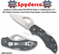 Spyderco Cutlery Byrd SPBY10PGY2 Robin 2 Folding Knife 2.5" 8Cr13MoV Satin Plain Blade, Gray FRN Handles