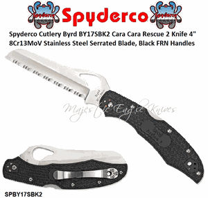 Spyderco Cutlery Byrd SPBY17SBK2 Cara Cara Rescue 2 Knife 4" Serrated Blade, Black FRN Handles