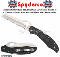Spyderco Cutlery Byrd SPBY17SBK2 Cara Cara Rescue 2 Knife 4" Serrated Blade, Black FRN Handles