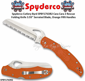 Spyderco Cutlery Byrd SPBY17SOR2 Cara Cara 2 Rescue Folding Knife 3.93" Serrated Blade, Orange FRN Handles Spyderco Cutlery Byrd SPBY17SOR2 Cara Cara 2 Rescue Folding Knife 3.93" Serrated Blade, Orange FRN Handles