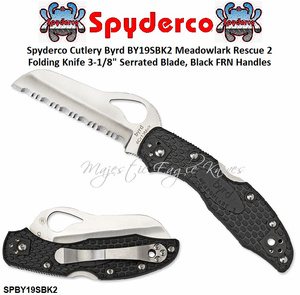 Spyderco Cutlery Byrd SPBY19SBK2 Meadowlark Rescue 2 Folding Knife 3-1/8" Serrated Blade, Black FRN Handles Spyderco Cutlery Byrd SPBY19SBK2 Meadowlark Rescue 2 Folding Knife 3-1/8" Serrated Blade, Black FRN Handles