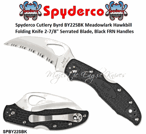 Spyderco Cutlery Byrd SPBY22SBK Meadowlark Hawkbill Folding Knife 2-7/8" Serrated Blade, Black FRN Handles