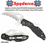 Spyderco Cutlery Byrd SPBY22SBK Meadowlark Hawkbill Folding Knife 2-7/8" Serrated Blade, Black FRN Handles