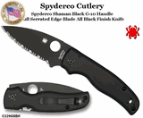 Spyderco Cutlery SPC229GSBK Spyderco Shaman Black G-10 Handle Full Serrated Edge Blade All Black Finish Knife