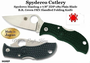Spyderco Cutlery MGREP Spyderco Manbug 1-7/8" ZDP-189 Plain Blade, B.R. Green FRN Handled Folding Knife