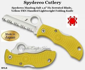 Spyderco Cutlery MYLS Spyderco Manbug Salt 1.9" H1 Serrated Blade, Yellow FRN Handled Lightweight Folding Knife