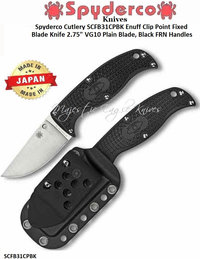 Spyderco Cutlery SCFB31CPBK Enuff Clip Point Fixed Knife 2.75" VG10 Plain Blade, Black FRN Handles 