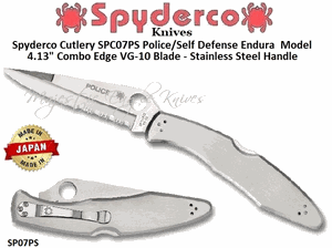 Spyderco Cutlery SPC07PS Police/Self Defense Endura  Model 4.13" Combo Edge VG-10 Blade - Stainless Steel Handle