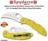 Spyderco Cutlery SPC106PYL2 Tasman Salt 2 Pocket Knife 2.8" H1 Hawkbill Plain Blade, Yellow FRN Handles