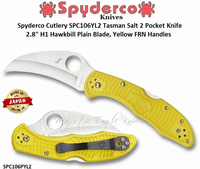 Spyderco Cutlery SPC106PYL2 Tasman Salt 2 Pocket Knife 2.8" H1 Hawkbill Plain Blade, Yellow FRN Handles