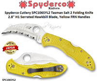 Spyderco Cutlery SPC106SYL2 Tasman Salt 2 Folding Knife 2.8" H1 Serrated Hawkbill Blade, Yellow FRN Handles