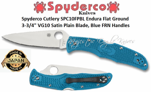 Spyderco Cutlery SPC10FPBL Spyderco Endura Flat Ground 3-3/4" VG10 Satin Plain Blade Blue FRN Handle Knife