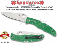 Spyderco Cutlery SPC10FPGR Endura Flat Ground 3-3/4" VG10 Satin Plain Blade, Pocket Knife Green FRN Handles 