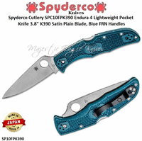 Spyderco Cutlery SPC10FPK390 Endura 4 Lightweight Pocket Knife 3.8" K390 Satin Plain Blade, Blue FRN Handles 