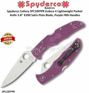 Spyderco Cutlery SPC10FPPR Endura 4 Lightweight Pocket Knife 3.8" K390 Satin Plain Blade, Purple FRN Handles Spyderco Cutlery SPC10FPPR Endura 4 Lightweight Pocket Knife 3.8" K390 Satin Plain Blade, Purple FRN Handles