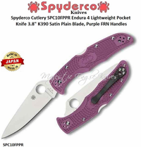 Spyderco Cutlery SPC10FPPR Endura 4 Lightweight Pocket Knife 3.8" K390 Satin Plain Blade, Purple FRN Handles 